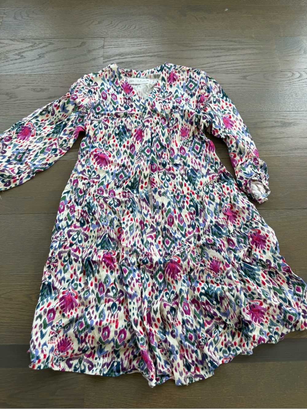 Zara Girls' Multicolor button down Tiered Dress - size 7
